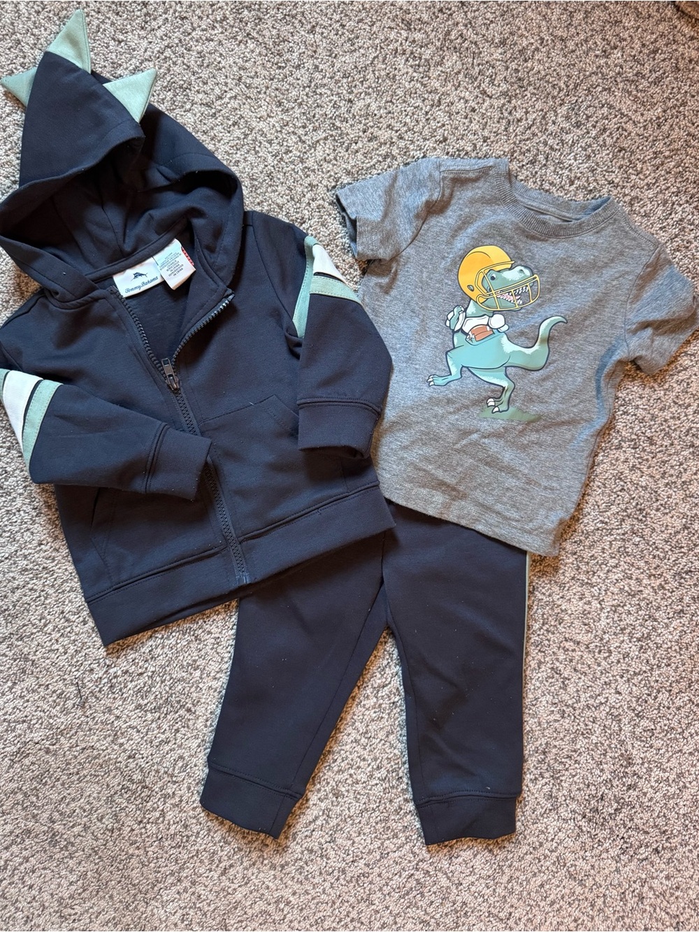 Tommy Bahama Boys Navy Dino Hoodie Set with Gray Graphic Tee